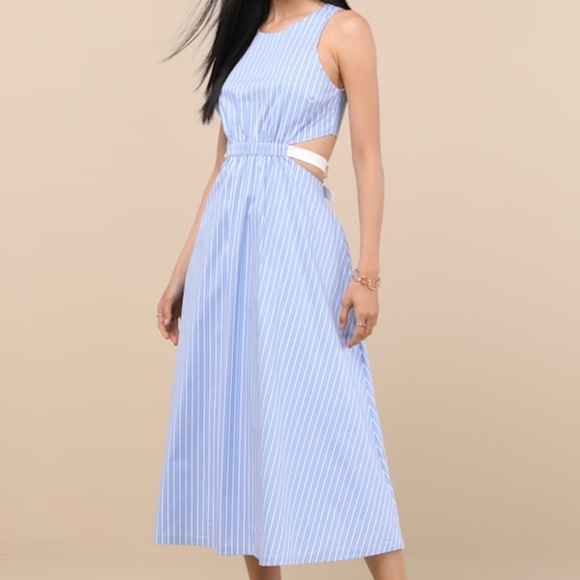 Lulus Kianne Blue Striped Cutout Tie-back Midi Dress - Size XL - Picture 1 of 4